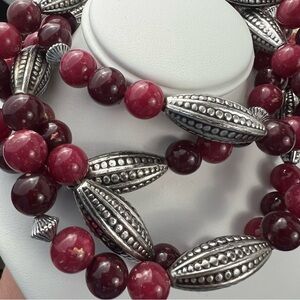 Vintage Very Long Plum Purple and Silver Plastic Beaded Necklace